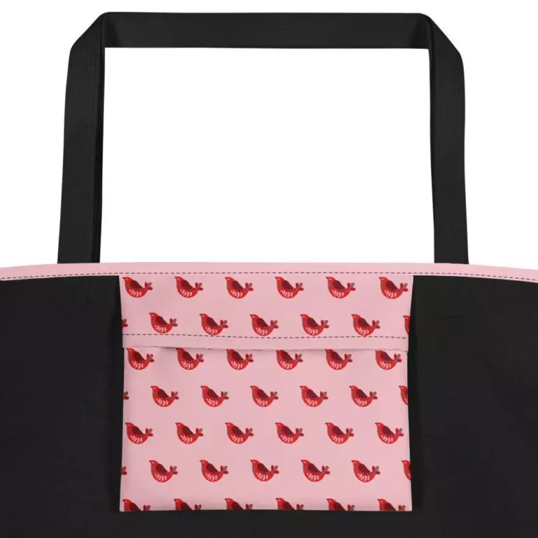 all over print large tote bag w pocket black inside pocket 6421b880114a7