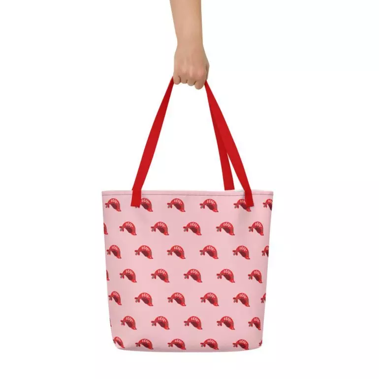 all over print large tote bag w pocket red back 6421b880113c4